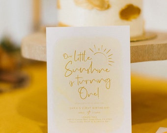 Our Little Sunshine First Birthday Invite | Inspiredbythis | Kids | Yellow | You are my sunshine | Sun themed invite