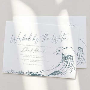 Baptism Washed By the Water Invite | Ocean, Beach, Surfer baptism, modern, unqiue, Boy or Girl