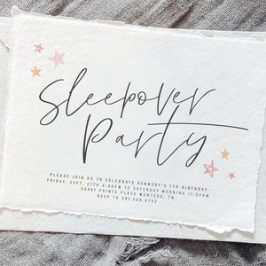 Sleepover Birthday Party Invite | Blue or Pink , Stars, Watercolor Hand Drawn, Slumber Party, Pajama party, Stars Party