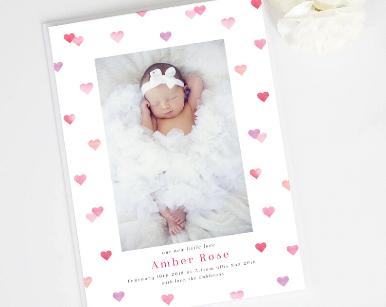 First Valentines Newborn Valentine Valentine Birth Announcement Photo announcement Our little Valentine