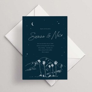 California Dreamy Wedding Invitation | Mountains, Palm Trees  | Destination Invitations | Wedding Set | Hand drawn Invitations | C1