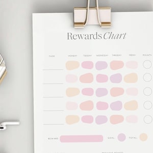 Printable Reward Chart | Instant download | Aesthetic Chore Chart for Kids | 3 color ways | Family | Goal Setting