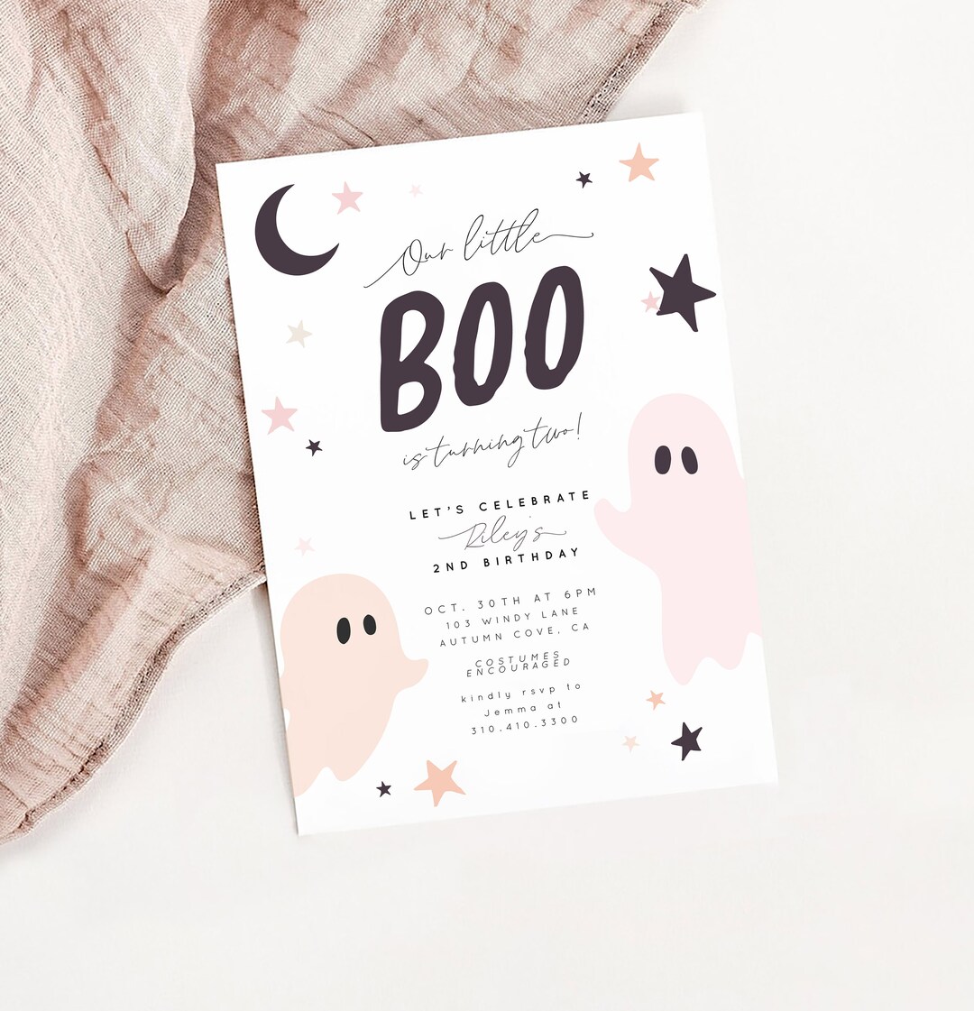 Little Boo Pink Halloween Party Invite | Not so Spooky Party | Ghosts ...