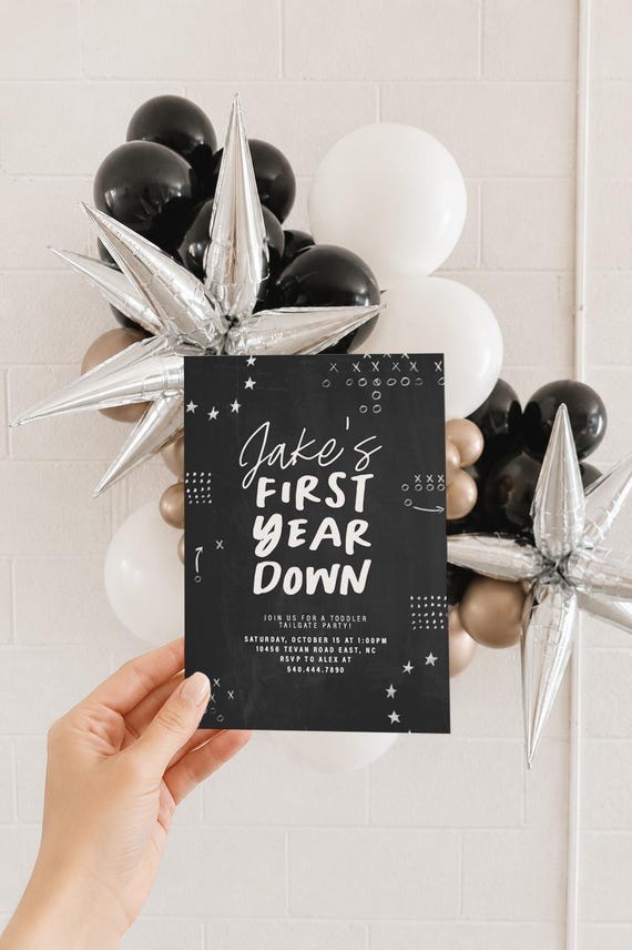 Football First Birthday Invitation, First Year Down Birthday Invite, Toddler Tailgate Party, Football Birthday Invite, 1st Birthday