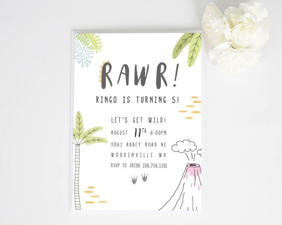 Dinosaur birthday invite with back pattern | Dino Birthday Invite | Rawr Birthday theme | Dino-mite Birthday