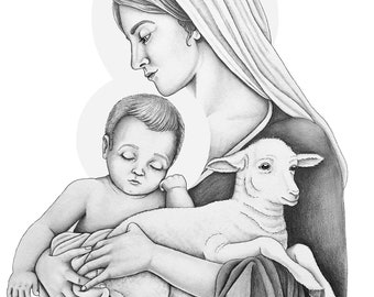 Mary /& the Christ Child Drawing Original Artwork /'As One Whom His Mother Comforteth/' Graphite Pencil Sketch Reproduction Digital File