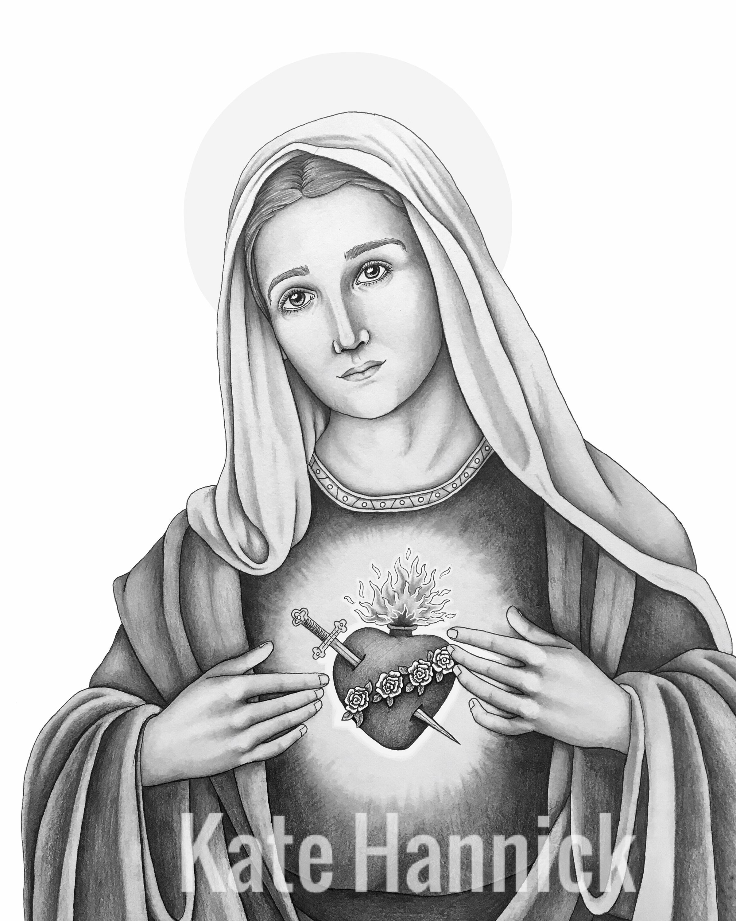 Sacred & Immaculate Hearts SET OF 2 Pencil Drawing Fine Art | Etsy