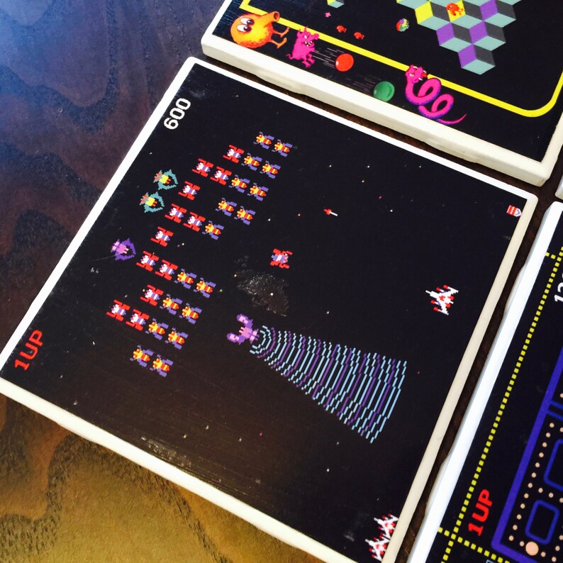 80's Video Games Tile Coasters handmade great gift QBert Etsy
