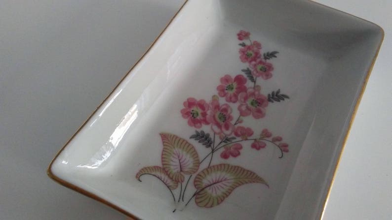 White porcelain ashtray with gold borderashtray with pink flowersVintage ashtray Capodimonte