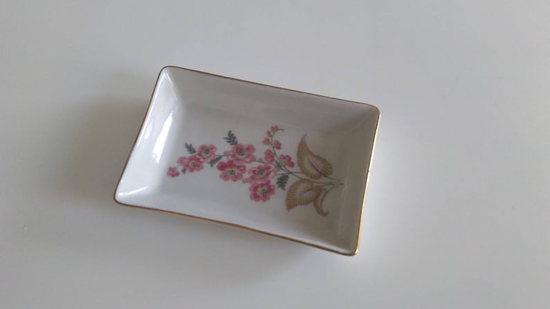 White porcelain ashtray with gold borderashtray with pink flowersVintage ashtray Capodimonte