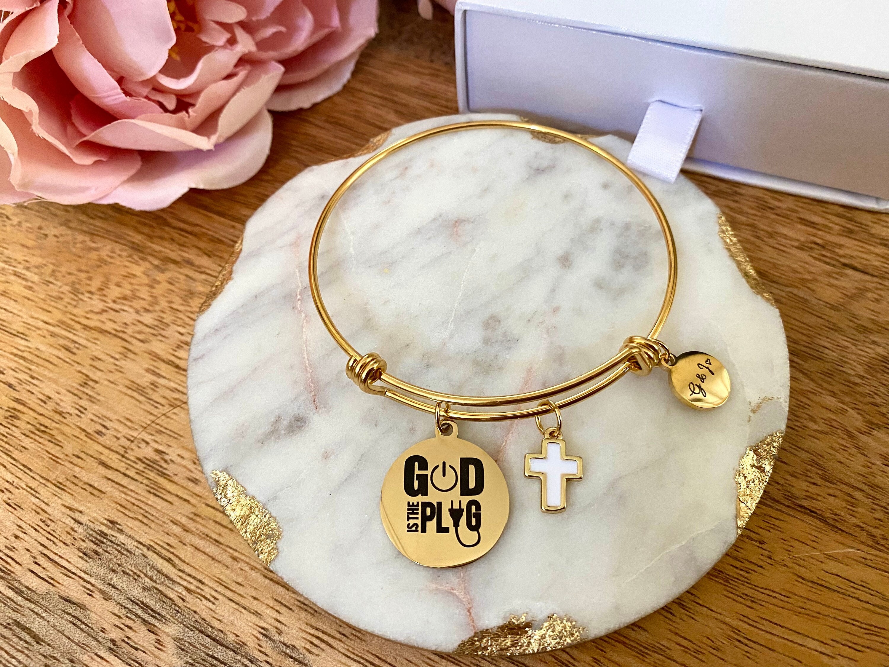 God Is The Plug Christian Bracelet Charm Bangle Gold Charm Etsy