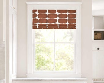 Roman Shade in Dark Burned Orange and White, Designer Faux Shade Valance for Bedroom or Kitchen, Shibori Dot in Sierra