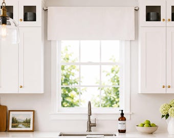 Lined Flat Valance; Heavy Linen Solid Straight Window Valance; Slub Linen in Antique White; up to 52" Wide
