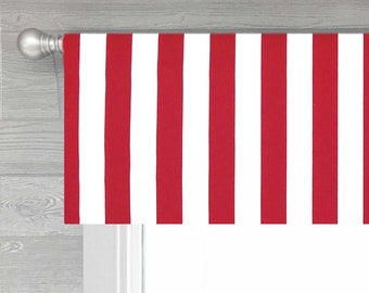 Lined Flat Valance; Contrasting Red and White Modern Awning Stripes; ; Canopy in Lipstick; up to 52" Wide