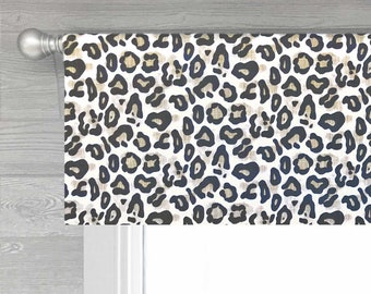 Lined Flat Valance; Modern Animal Leopard Print Straight Valance; Black, Gray, Yellow, Blue, or Pink; ; Dayo; up to 52" Wide