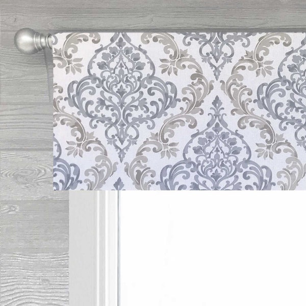 Lined Flat Valance; Gray, Cream, and Off White Medallions; Magnolia Home Fashions; Anna in Pewter; up to 52" Wide