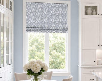 Roman Shade, Faux Shade Valance, Kitchen, Living and Bath; Pinch Pleat Curtain Available, Field in Shy Blue