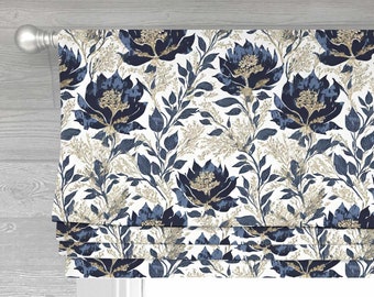 Gramercy in Navy Lined Faux (Stationary) Roman Shade Valance;  Custom Curtain