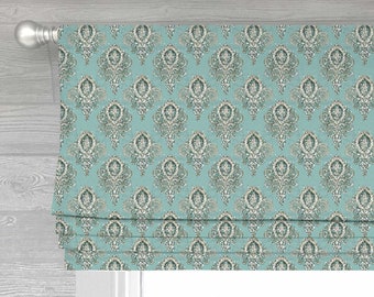 Dilla Paisley in Spa Lined Faux (Stationary) Roman Shade Valance;  Custom Curtain