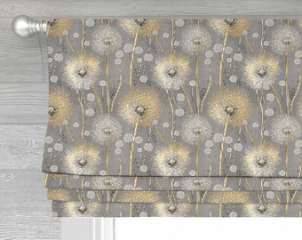 Fabulous Dandelions in Gold Lined Faux (Stationary) Roman Shade Valance;  Custom Curtain