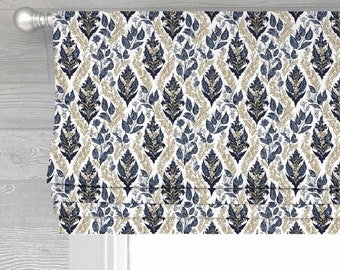 Bellos in Navy Lined Faux (Stationary) Roman Shade Valance;  Custom Curtain