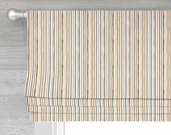 Durham Stripe in Apricot Lined Faux (Stationary) Roman Shade Valance;  Custom Curtain