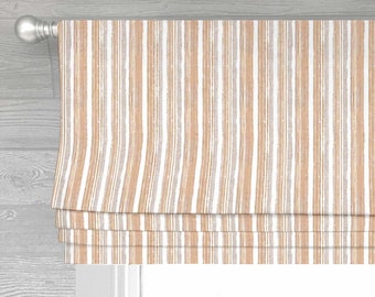 Elsdor Stripe in Apricot Lined Faux (Stationary) Roman Shade Valance;  Custom Curtain