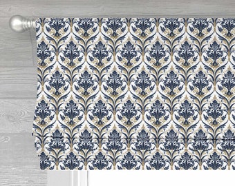 Alicia in Navy Lined Faux (Stationary) Roman Shade Valance;  Custom Curtain