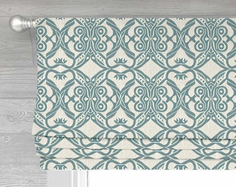 Kelin in Green Lined Faux (Stationary) Roman Shade Valance;  Custom Curtain