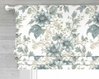 Desiduo in Light Aqua Lined Faux (Stationary) Roman Shade Valance;  Custom Curtain