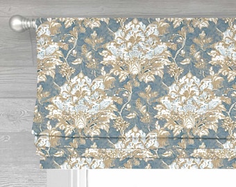 Giselle in French Blue Lined Faux (Stationary) Roman Shade Valance;  Custom Curtain