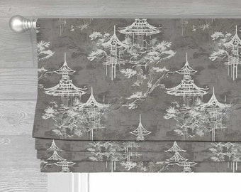 Myanmar in Chocolate Lined Faux (Stationary) Roman Shade Valance;  Custom Curtain