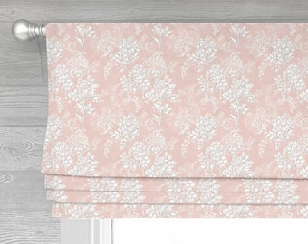 Impression in Blush Lined Faux (Stationary) Roman Shade Valance;  Custom Curtain, Soft Pink and White Simple Floral