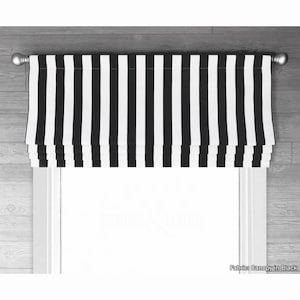 Lined Faux Flat Roman Shade Window Valance, Bold Black and White Modern Awning Stripes - Canopy;  Custom Sizing