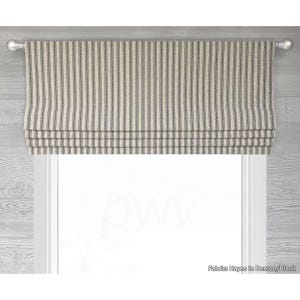 Lined Tan and Black Ticking Stripe Faux Roman Shade Window Valance; Perfect for Country Kitchens, Hayes in Black/Denton, Custom Size
