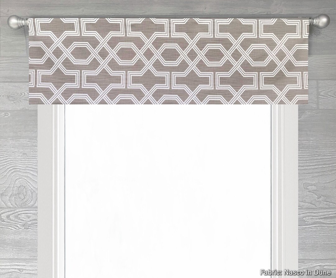 Lined Flat Valance Heavy Linen Straight Valance in Taupe and White