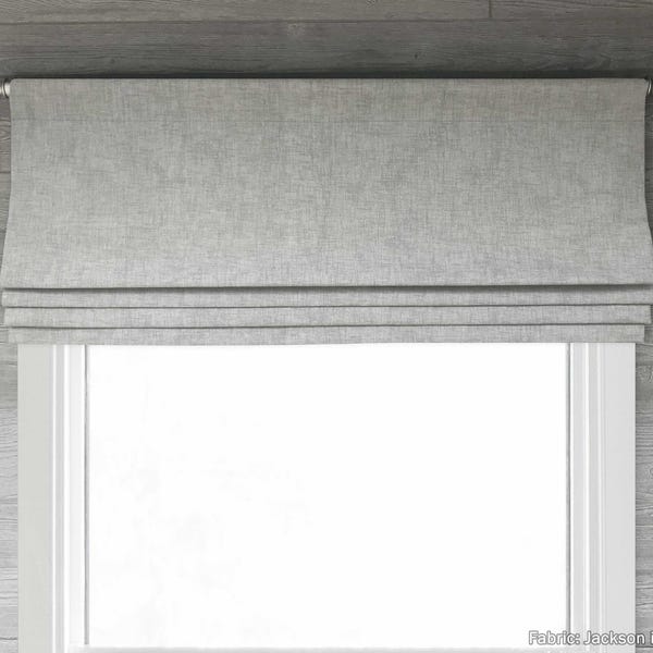 Roman Shade, Faux Shade Valance, Solid Color Print in Gray, Pinch Pleat Curtain Available, Jackson in Storm