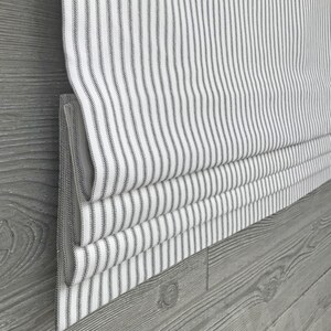 Black and White Classic Ticking Stripe in Warm Black Faux (Mock) Roman Shade Window Valance; for Country Kitchens, Up to 120 Inches Wide