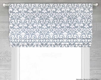 Roman Shade, Faux Shade Valance, Modern Geometric Lattice; Pinch Pleat Curtain Available, Field in Shy Blue