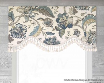 Shaped Rod Pocket Cornice Custom Valance, Fits Single Window 33 - 42 Inches ONLY, Jacobean Floral;  Finders Keepers Pattern I