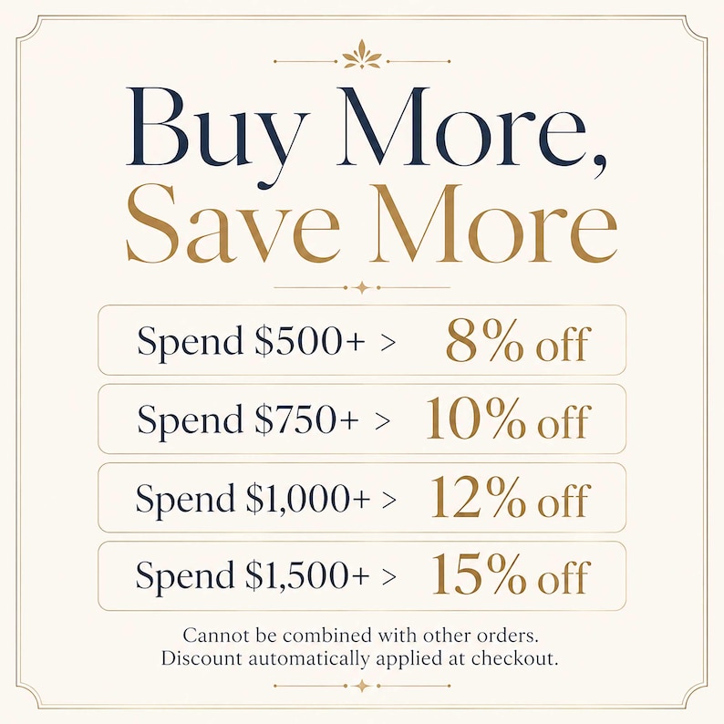 The image is a promotional graphic for a shopping experience, featuring a list of discounts and savings for various purchase amounts.