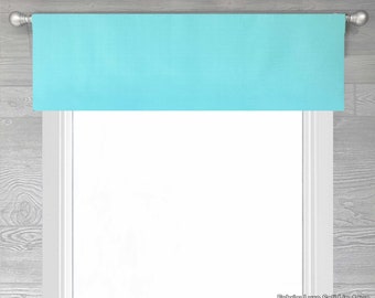 Solid Flat Valance in Aqua, Blue/Green; Straight Window Valance; Luxe Solid in Aqua; up to 52" Wide