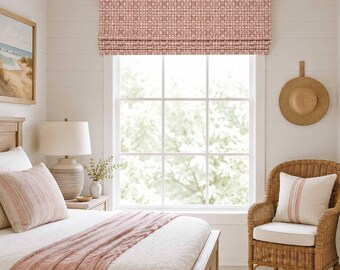 Bedroom Roman Shade in Geometric Print, Red Faux Shade Valance for Modern Farmhouse Style, Custom Window Treatment, Andoma in Antique Red