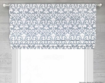Roman Shade, Faux Shade Valance, Modern Geometric Lattice; Field in Shy Blue