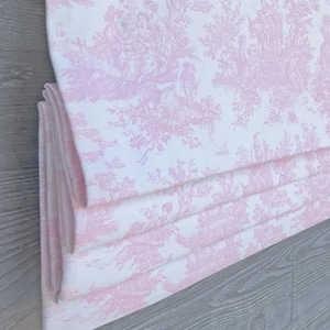 Lined Pink and White Toile Faux Roman Shade Window Valance; Ideal for Girl&#39;s Nursery; Jamestown in Baby Pink;  Custom Sizing