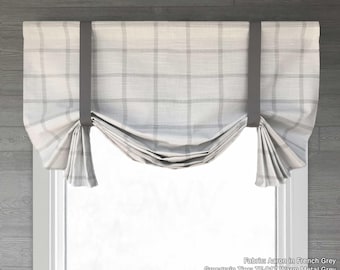Custom Tailed Balloon Shade Valance with Deep Swags for Single to Extra Wide Window; Modern Farmhouse; Aaron in French Grey