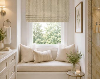Neutral Stripe Living Room Roman Shade, Faux Shade Valance in Ash Beige Greige and White, Antelope in Gobi