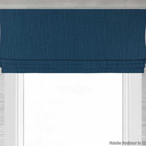 Lined Blue Solid Faux (Fake) Roman Shade Window Valance; Custom Window Curtain for Kitchen, Living, Bath, or Bedroom; Faulkner in Navy Slub