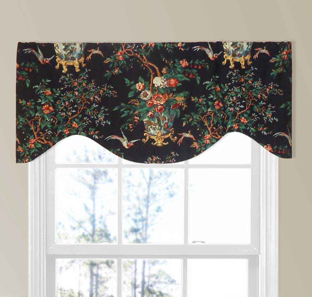 Shaped Valance Curtain Chinoiserie Birds Floral Black Etsy