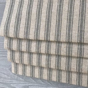 Roman Shade or Faux Shade Valance - Match With Rod Pocket, Back Tab or Pleated Curtain, Tan and Black Ticking Stripe, Hayes in Black/Denton